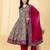 Cotton dark pink hand block printed anarkali pattern full suit with straight pant & dupatta