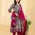 Cotton dark pink hand block printed anarkali pattern full suit with straight pant & dupatta