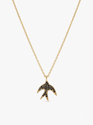 925 Sterling Silver Gold Plated Swallow Bird Pendant Necklace Set with Black Cubic Zircon 1