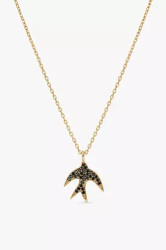 925 Sterling Silver Gold Plated Swallow Bird Pendant Necklace Set with Black Cubic Zircon