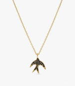 925 Sterling Silver Gold Plated Swallow Bird Pendant Necklace with Black Cubic Zirconia  