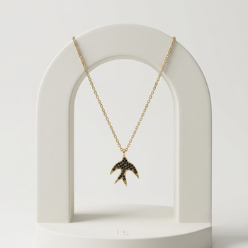 925 Sterling Silver Gold Plated Swallow Bird Pendant Necklace Set with Black Cubic Zircon 2