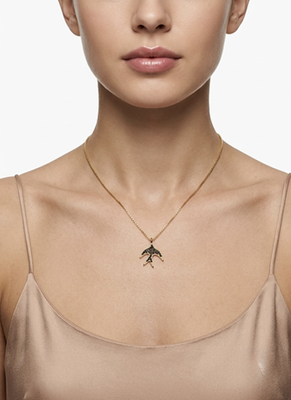 925 Sterling Silver Gold Plated Swallow Bird Pendant Necklace Set with Black Cubic Zircon 4