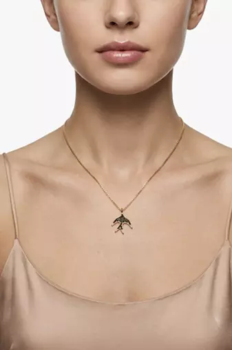 925 Sterling Silver Gold Plated Swallow Bird Pendant Necklace Set with Black Cubic Zircon