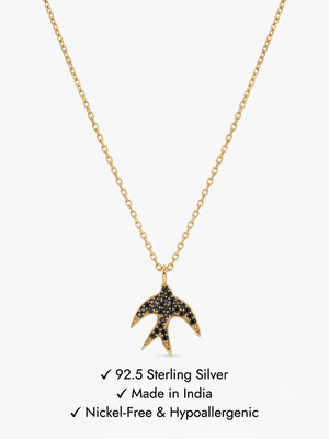 925 Sterling Silver Gold Plated Swallow Bird Pendant Necklace Set with Black Cubic Zircon 5