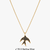 925 Sterling Silver Gold Plated Swallow Bird Pendant Necklace with Black Cubic Zirconia  