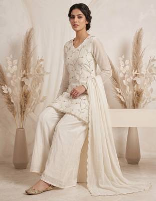 Luxury ivory embroidered sharara suit with dupatta 3