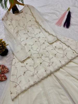 Luxury ivory embroidered sharara suit with dupatta 5