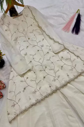 Luxury ivory embroidered sharara suit with dupatta