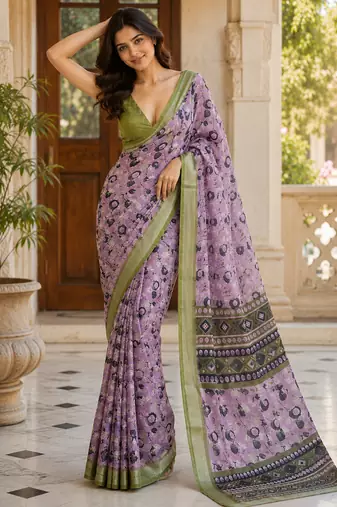 Lavender easy drape linen saree