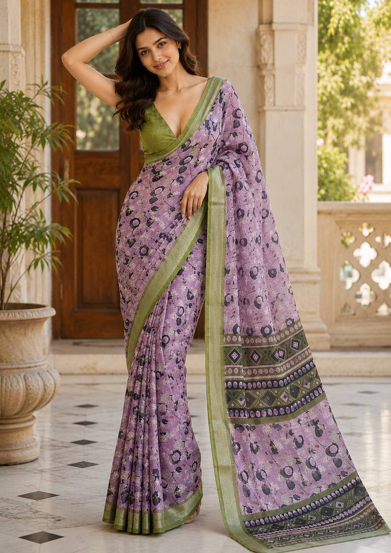 Lavender easy drape linen saree