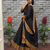 New trendy stylish black solid anarkali kurta with traditional golden border dupatta set