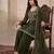 Bottle green embroidered frock-style kurta with palazzos & dupatta