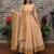 New trendy stylish cream solid anarkali kurta with traditional golden border dupatta set