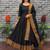 New trendy stylish black solid anarkali kurta with traditional golden border dupatta set