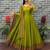 New trendy stylish olive green solid anarkali kurta with traditional golden border dupatta set