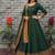 New trendy stylish green  solid anarkali kurta with traditional golden border dupatta set