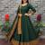 New trendy stylish green  solid anarkali kurta with traditional golden border dupatta set