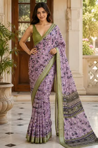 Lavender easy drape linen saree