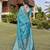 Teal zari woven art silk traditional saree with unstitched blouse