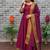 New trendy stylish wine solid anarkali kurta with traditional golden border dupatta set
