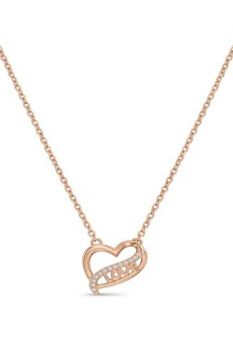 925 Sterling Silver Rose Gold Plated Heart Love Pendant Necklace with Cubic Zirconia