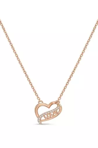 925 Sterling Silver Rose Gold Plated Heart Love Pendant Necklace Set  with Cubic Zircon