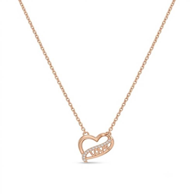 925 Sterling Silver Rose Gold Plated Heart Love Pendant Necklace with Cubic Zirconia