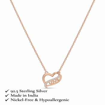 925 Sterling Silver Rose Gold Plated Heart Love Pendant Necklace Set  with Cubic Zircon 5