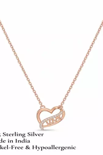 925 Sterling Silver Rose Gold Plated Heart Love Pendant Necklace Set  with Cubic Zircon