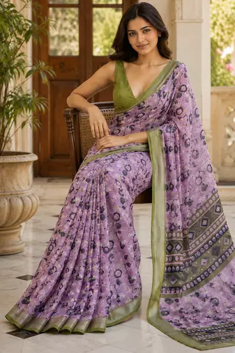 Lavender easy drape linen saree