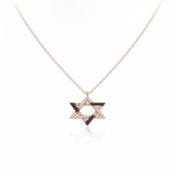 925 Sterling Silver Rose Gold Plated Star of David Necklace Pendant Set  with Black & White Cubic Zircon 1