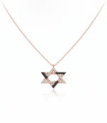 925 Sterling Silver Rose Gold Plated Star of David Necklace with Black & White Cubic Zirconia
