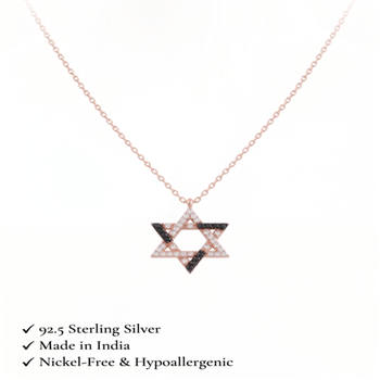 925 Sterling Silver Rose Gold Plated Star of David Necklace Pendant Set  with Black & White Cubic Zircon 4