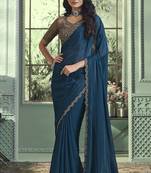 Blue embroidery geogette party wear saree with blouse piece