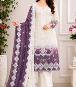 Purple&white georgette semi stitched suit with embroidery & sequence work