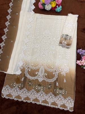 Brown&white georgette semi stitched suit with embroidery & sequin  work 2