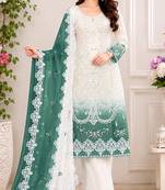 Blue&white georgette semi stitched suit with embroidery & sequence work