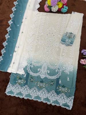 Blue&white georgette semi stitched suit with embroidery & sequin  work 2