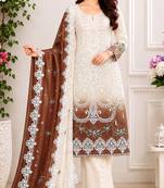 Maroon&white georgette semi stitched suit with embroidery & sequence work