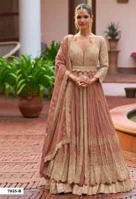 Peach chinon semi stitched suit with embroidery & codding work 1