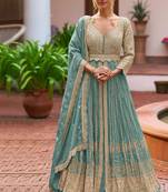 Blue chinon semi stitched suit with embroidery & codding work