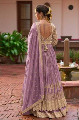 Lavender chinon semi stitched suit with embroidery & codding work 4