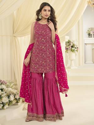 Rani georgette free size stitched suit with embroidery & zarkan work 1
