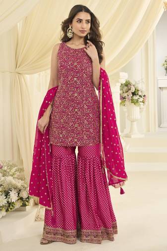 Rani georgette free size stitched suit with embroidery & zarkan work
