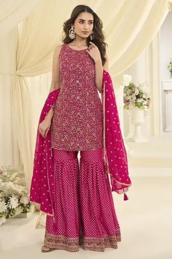 Rani georgette free size stitched suit with embroidery & zarkan work