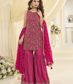 Rani georgette free size stitched suit with embroidery & zarkan work