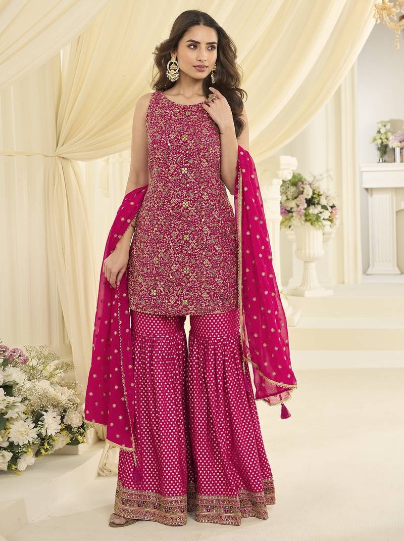 Rani georgette free size stitched suit with embroidery & zarkan work