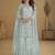 Blue net free size stitched suit with embroidery & hand work