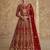 Red net semi stitched anarkali suit with codding & stone work